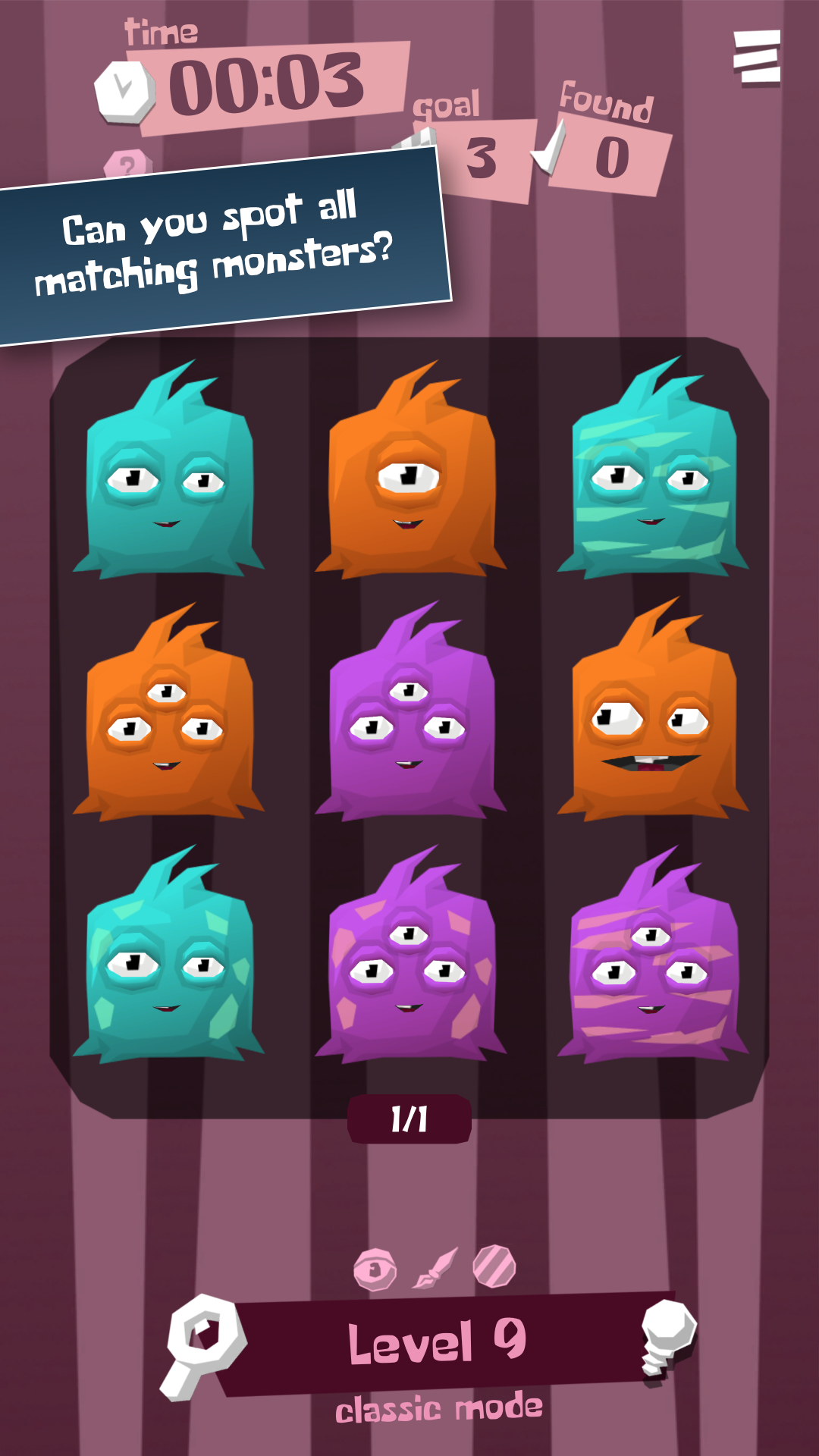 Monster Set Go! - Can you spot all matching monsters?