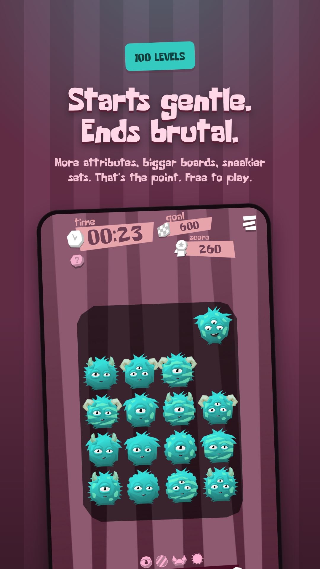 Monster Set Go! - 100 levels: Starts gentle. Ends brutal.